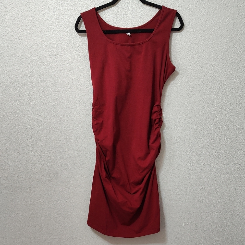 *Missufe Red Ruched Gathered Side Knit Sleeveless Bodycon Maternity Dress XL